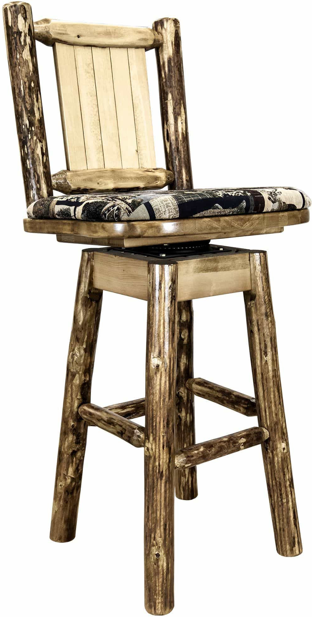 Montana Woodworks Glacier Country Kollektion Barshocker mit Rücken & Schwenken - Woodland Pattern Upholstery
