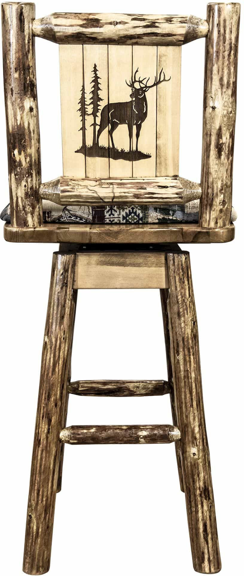 Montana Woodworks Glacier Country Kollektion Barshocker mit Rücken & Schwenken - Woodland Pattern Upholstery