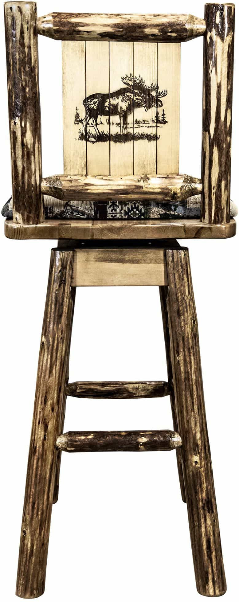 Montana Woodworks Glacier Country Kollektion Barshocker mit Rücken & Schwenken - Woodland Pattern Upholstery