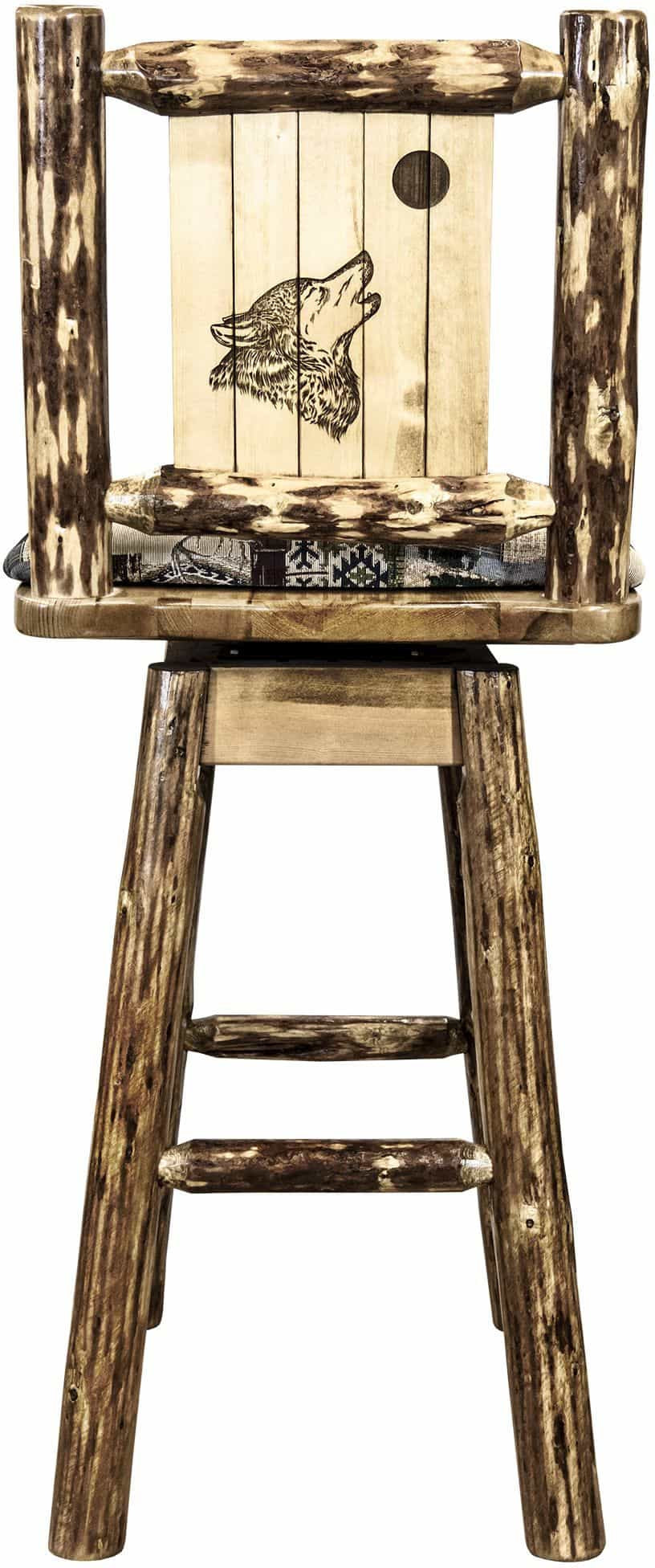 Montana Woodworks Glacier Country Kollektion Barshocker mit Rücken & Schwenken - Woodland Pattern Upholstery