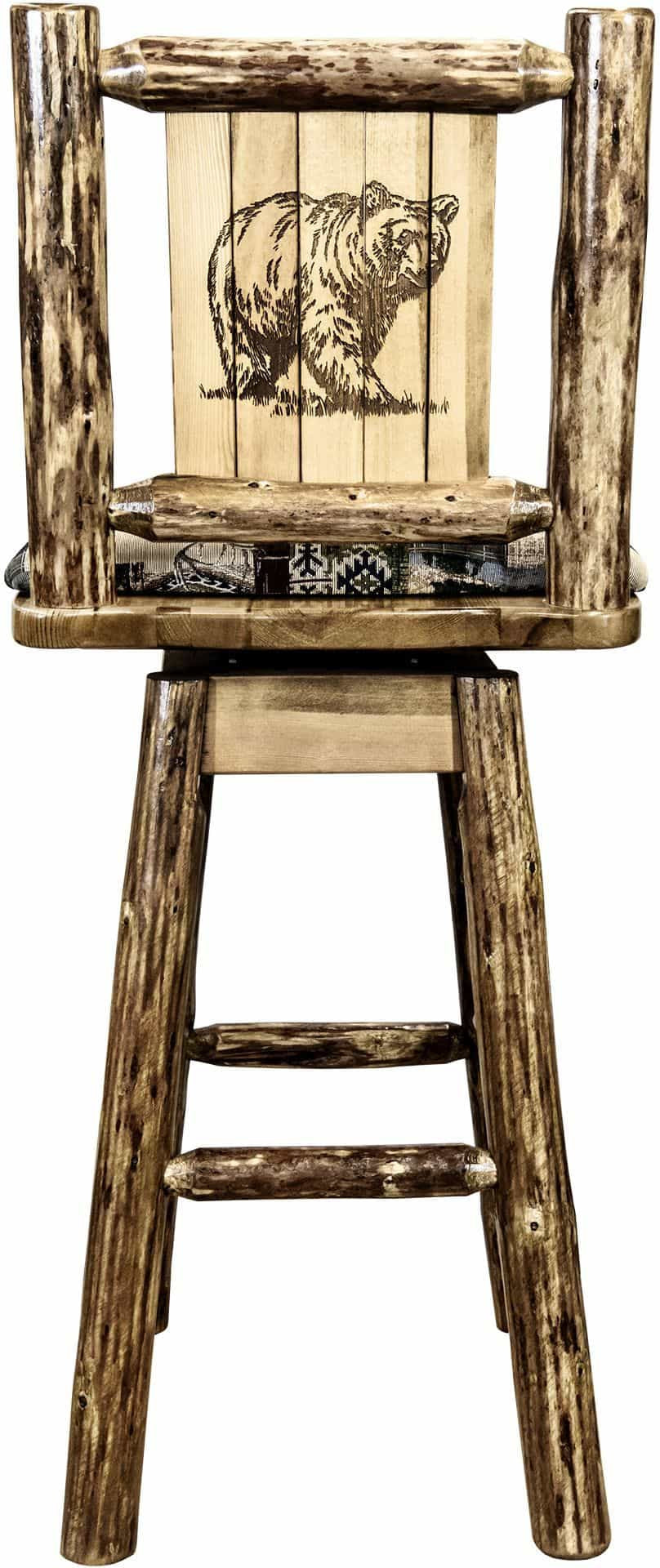Montana Woodworks Glacier Country Kollektion Barshocker mit Rücken & Schwenken - Woodland Pattern Upholstery