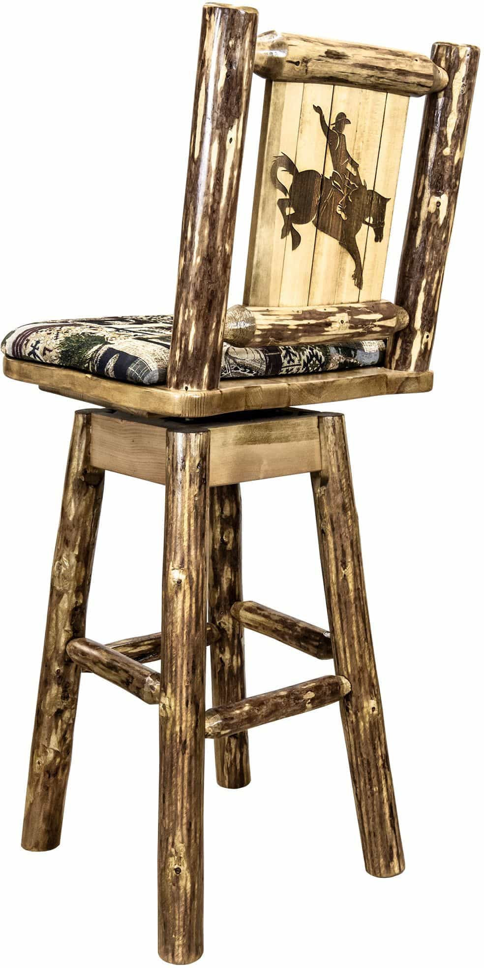 Montana Woodworks Glacier Country Kollektion Barshocker mit Rücken & Schwenken - Woodland Pattern Upholstery