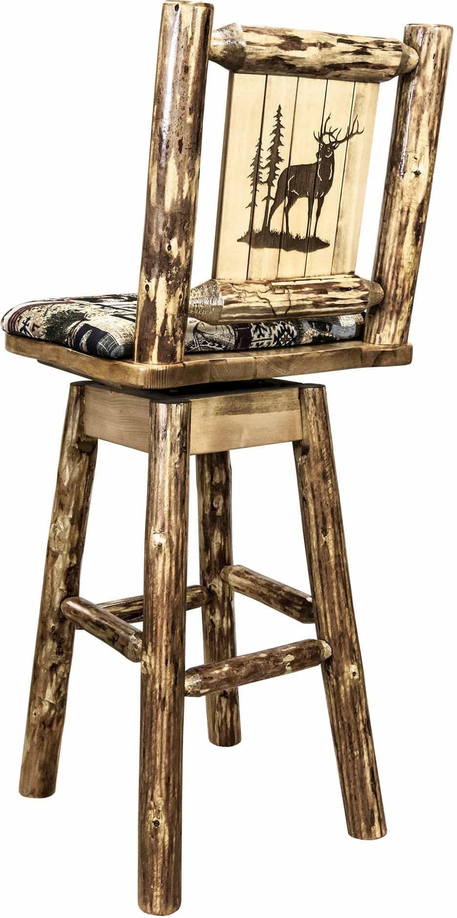 Montana Woodworks Glacier Country Kollektion Barshocker mit Rücken & Schwenken - Woodland Pattern Upholstery