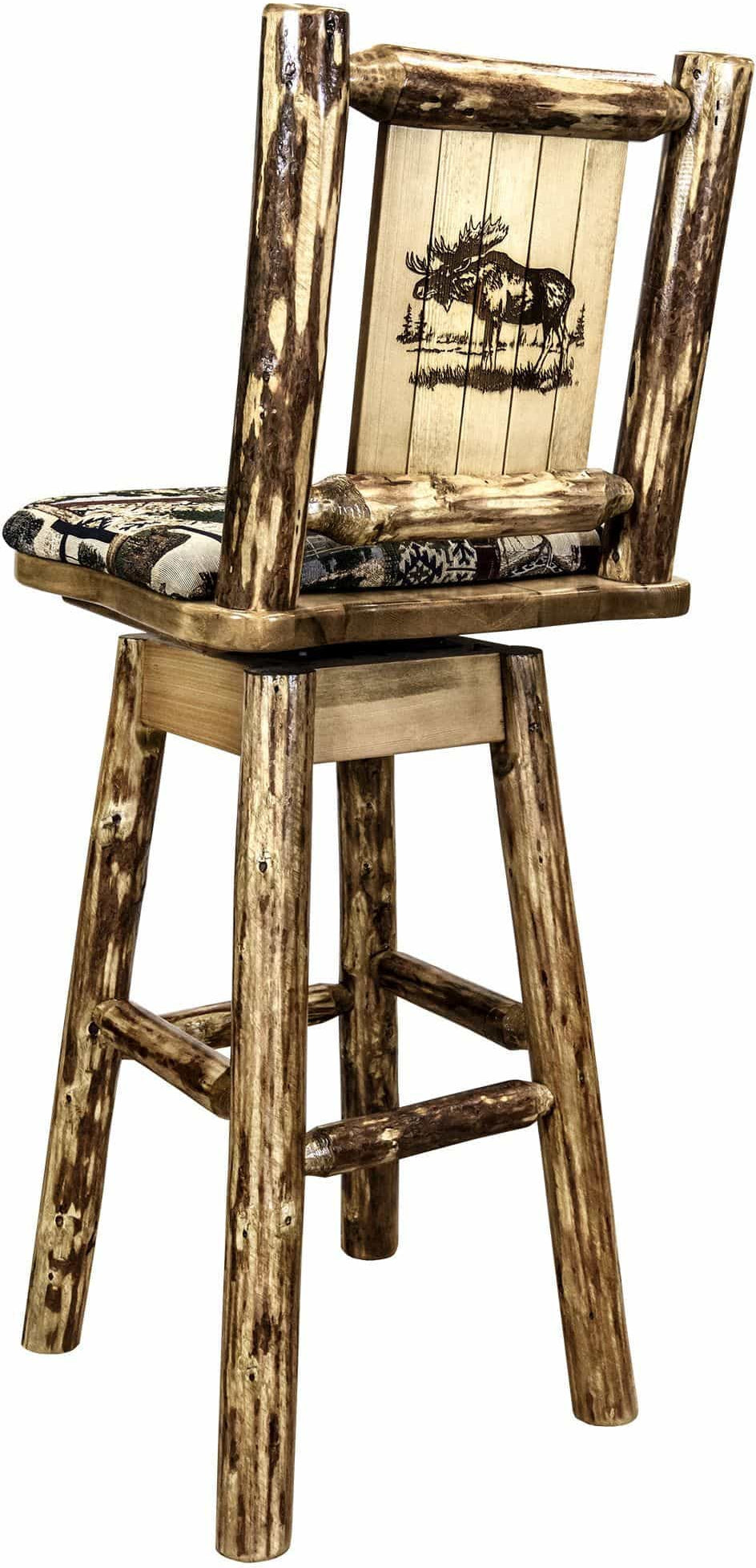 Montana Woodworks Glacier Country Kollektion Barshocker mit Rücken & Schwenken - Woodland Pattern Upholstery