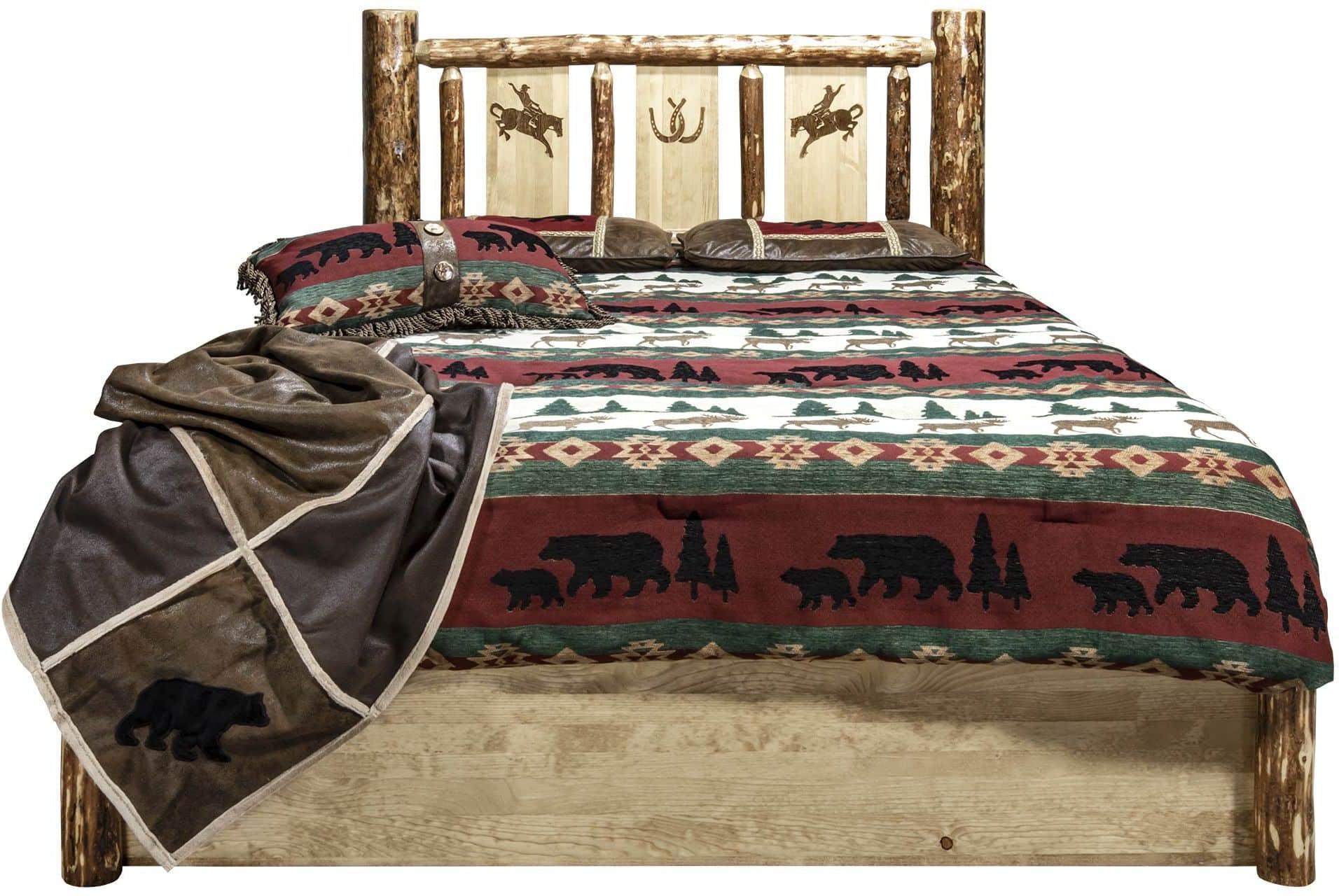 Montana Woodworks Glacier Country Kollektion California King Plattformbett mit Speicher- und Lasergravurdesign
