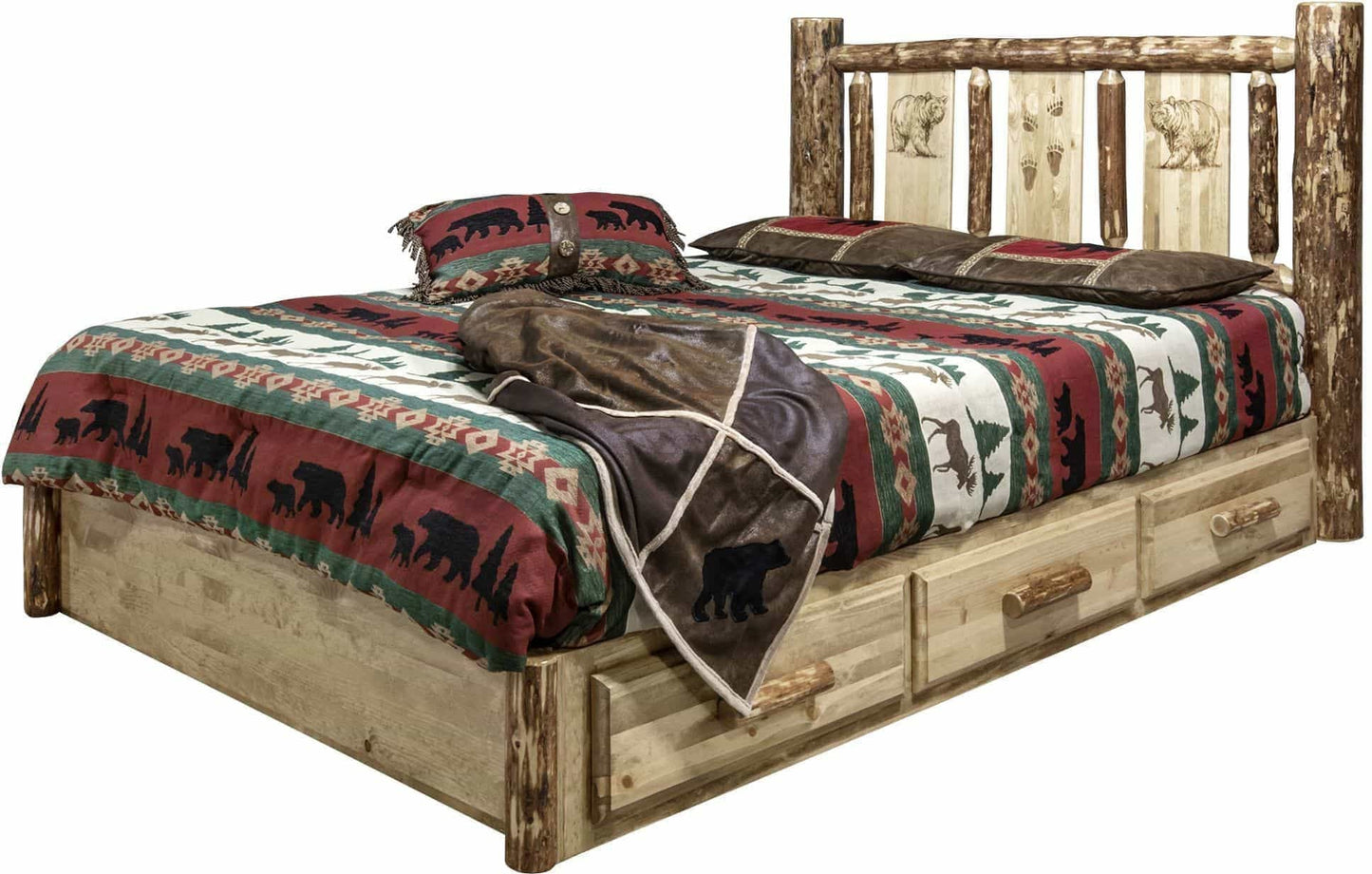 Montana Woodworks Glacier Country Kollektion California King Plattformbett mit Speicher- und Lasergravurdesign