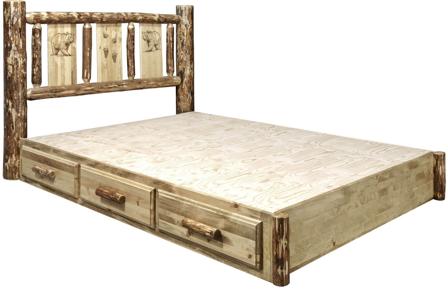 Montana Woodworks Glacier Country Kollektion California King Plattformbett mit Speicher- und Lasergravurdesign