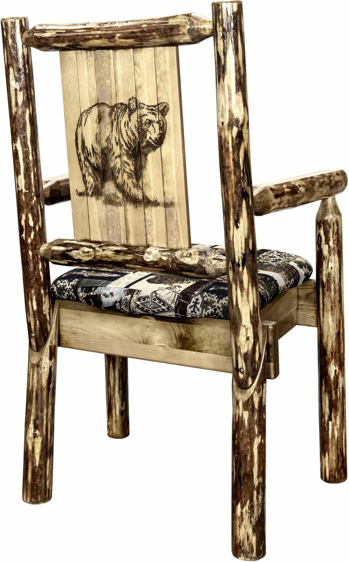 Montana Woodworks Glacier Country Kollektion Kapitänsstuhl Woodland Polsterung mit Lasergravur Design