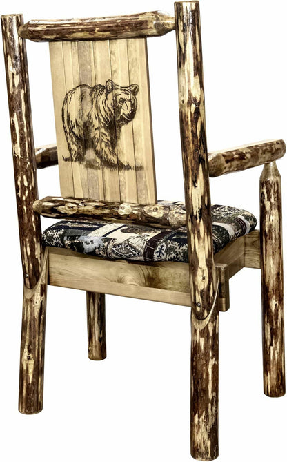 Montana Woodworks Glacier Country Kollektion Kapitänsstuhl Woodland Polsterung mit Lasergravur Design