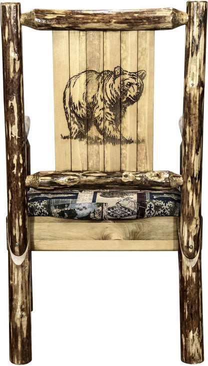 Montana Woodworks Glacier Country Kollektion Kapitänsstuhl Woodland Polsterung mit Lasergravur Design