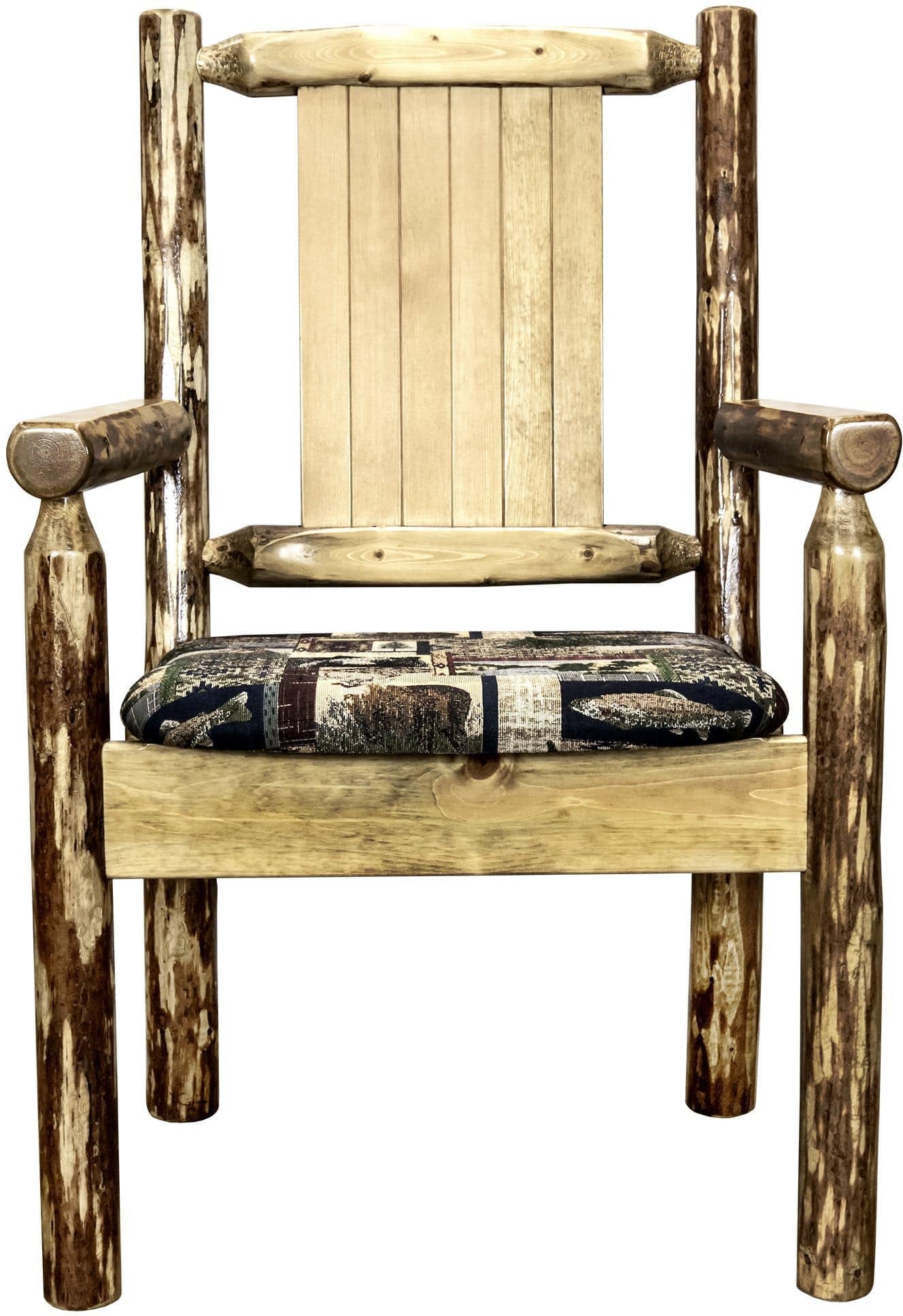 Montana Woodworks Glacier Country Kollektion Kapitänsstuhl Woodland Polsterung mit Lasergravur Design