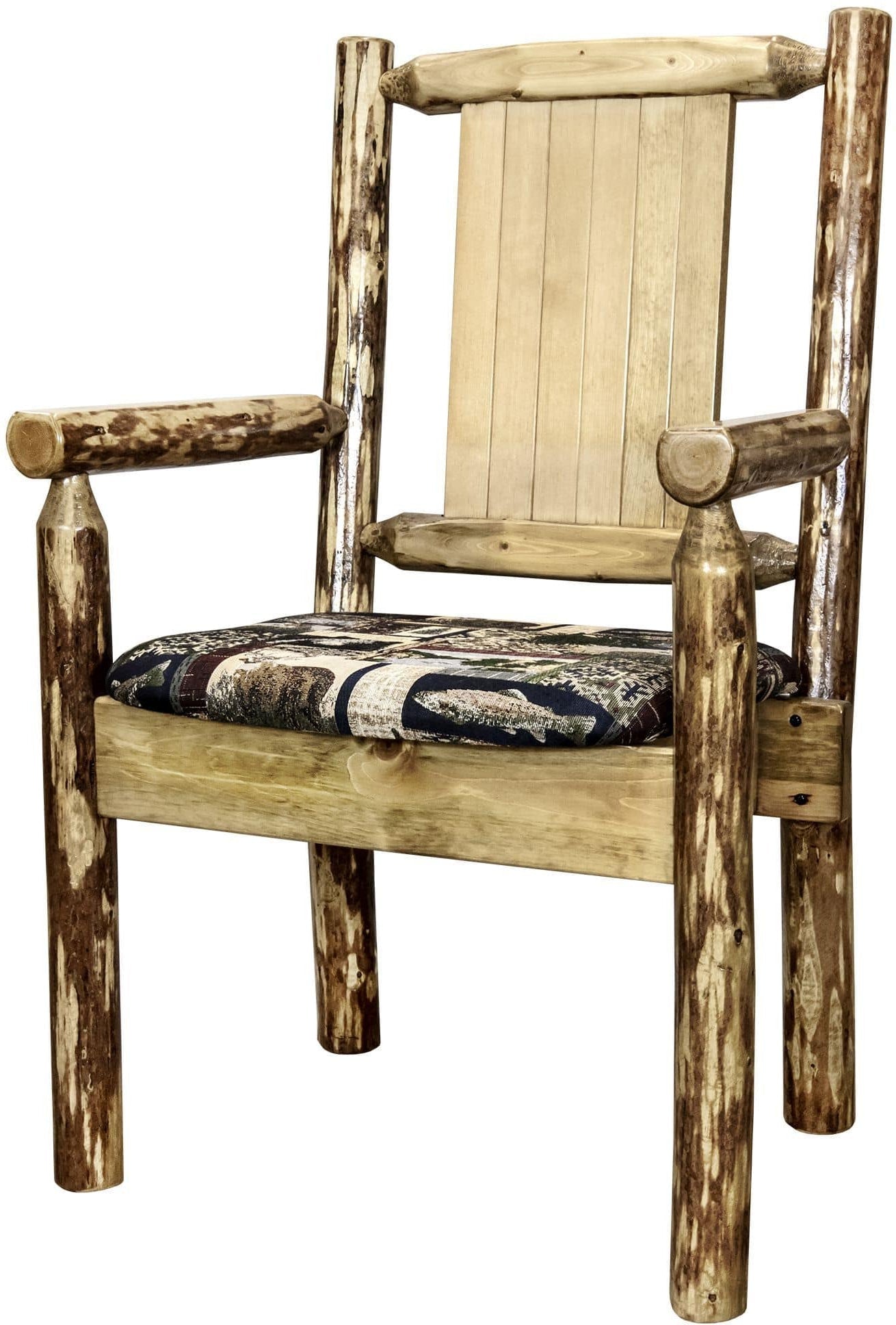 Montana Woodworks Glacier Country Kollektion Kapitänsstuhl Woodland Polsterung mit Lasergravur Design