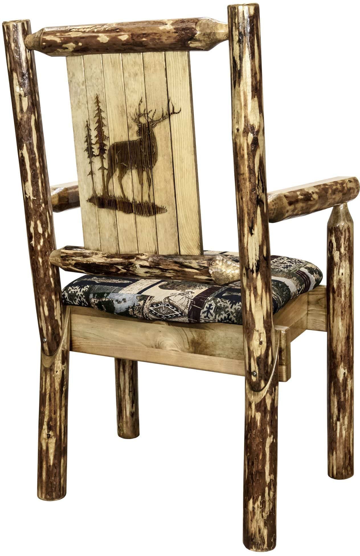 Montana Woodworks Glacier Country Kollektion Kapitänsstuhl Woodland Polsterung mit Lasergravur Design