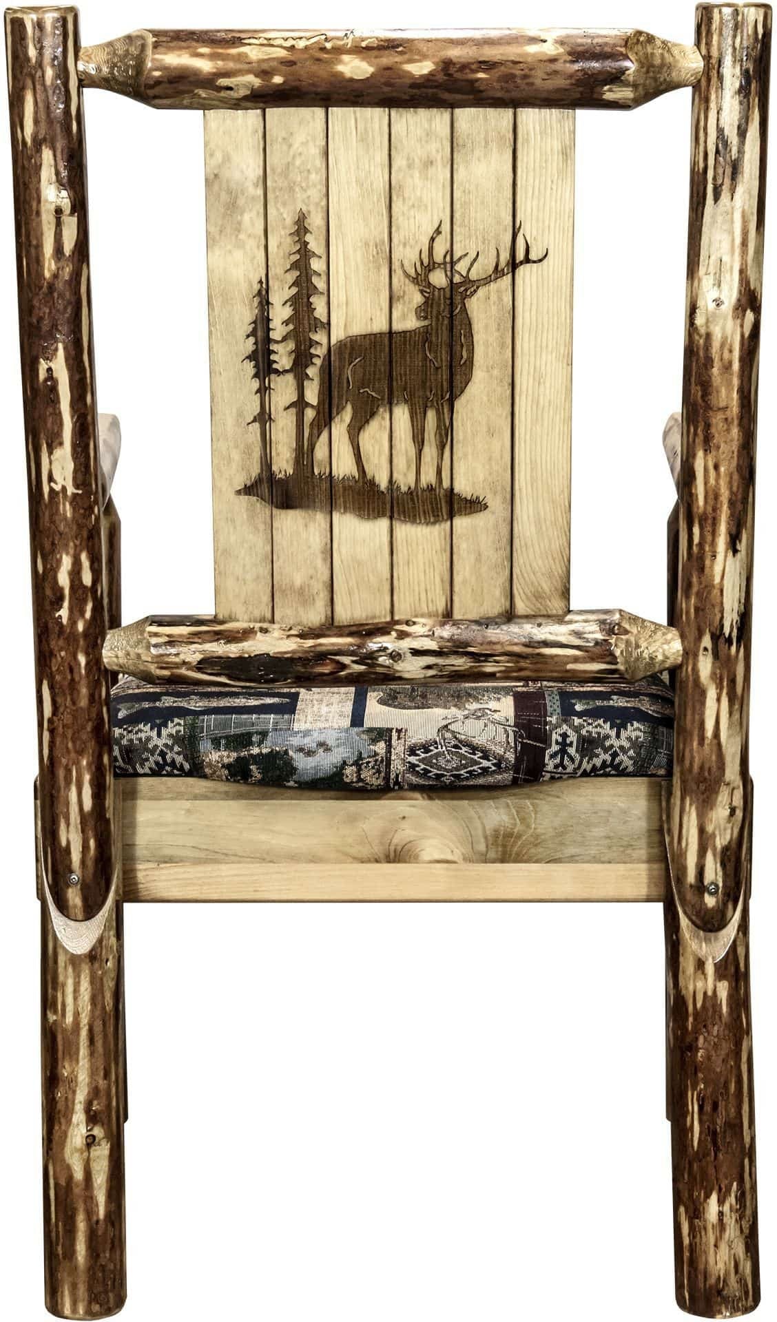 Montana Woodworks Glacier Country Kollektion Kapitänsstuhl Woodland Polsterung mit Lasergravur Design