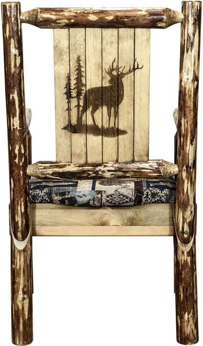 Montana Woodworks Glacier Country Kollektion Kapitänsstuhl Woodland Polsterung mit Lasergravur Design