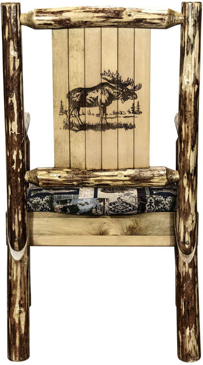 Montana Woodworks Glacier Country Kollektion Kapitänsstuhl Woodland Polsterung mit Lasergravur Design