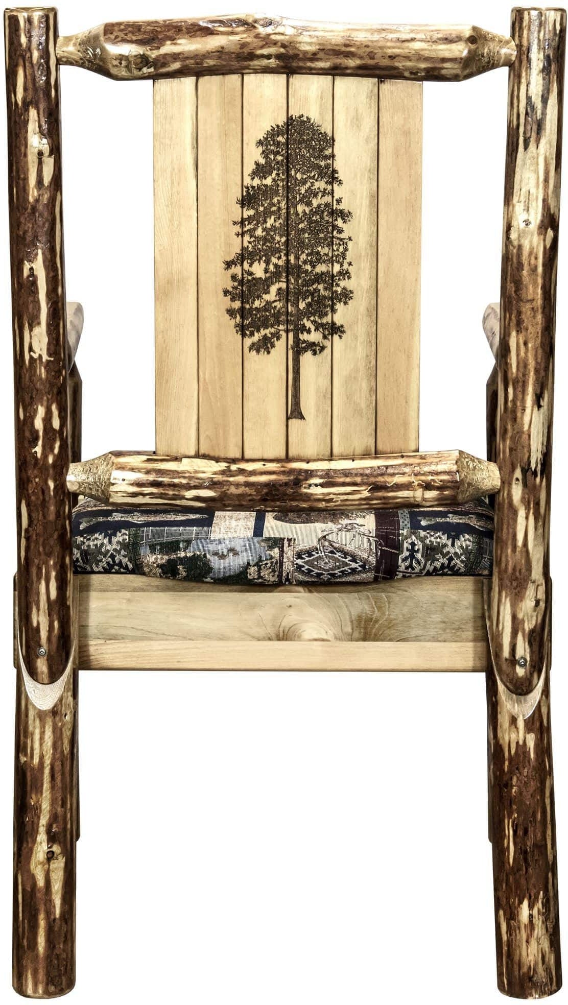 Montana Woodworks Glacier Country Kollektion Kapitänsstuhl Woodland Polsterung mit Lasergravur Design