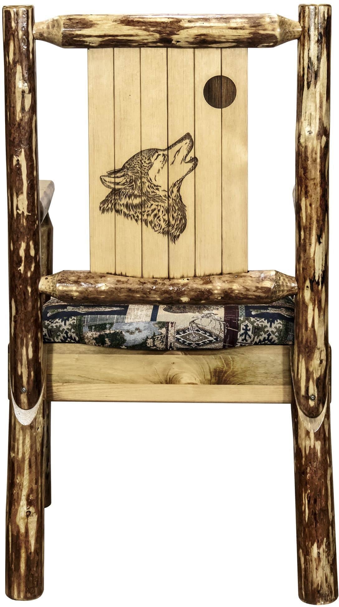 Montana Woodworks Glacier Country Kollektion Kapitänsstuhl Woodland Polsterung mit Lasergravur Design