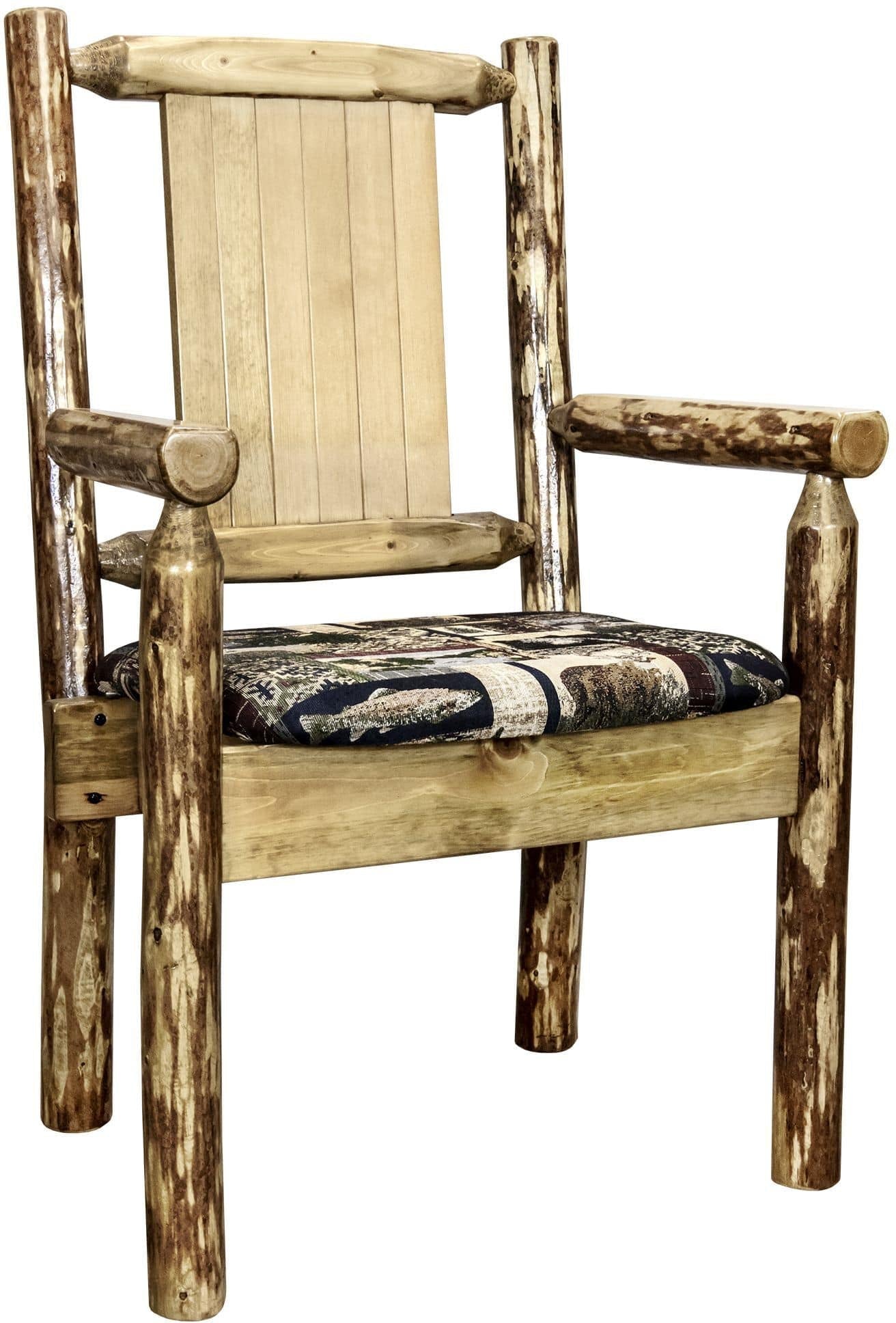 Montana Woodworks Glacier Country Kollektion Kapitänsstuhl Woodland Polsterung mit Lasergravur Design