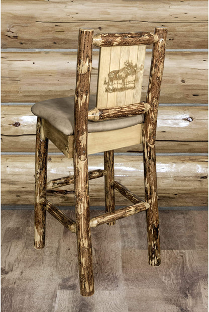 Montana Woodworks Glacier Country Kollektion Counter Height Barstool Buckskin Polsterung mit Lasergravur Design