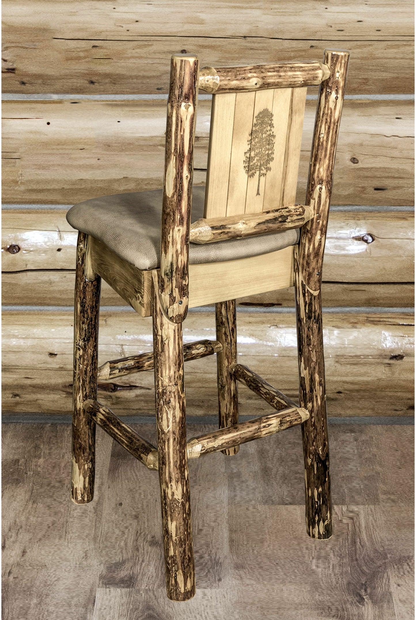 Montana Woodworks Glacier Country Kollektion Counter Height Barstool Buckskin Polsterung mit Lasergravur Design