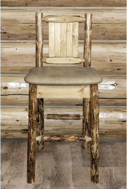Montana Woodworks Glacier Country Kollektion Counter Height Barstool Buckskin Polsterung mit Lasergravur Design