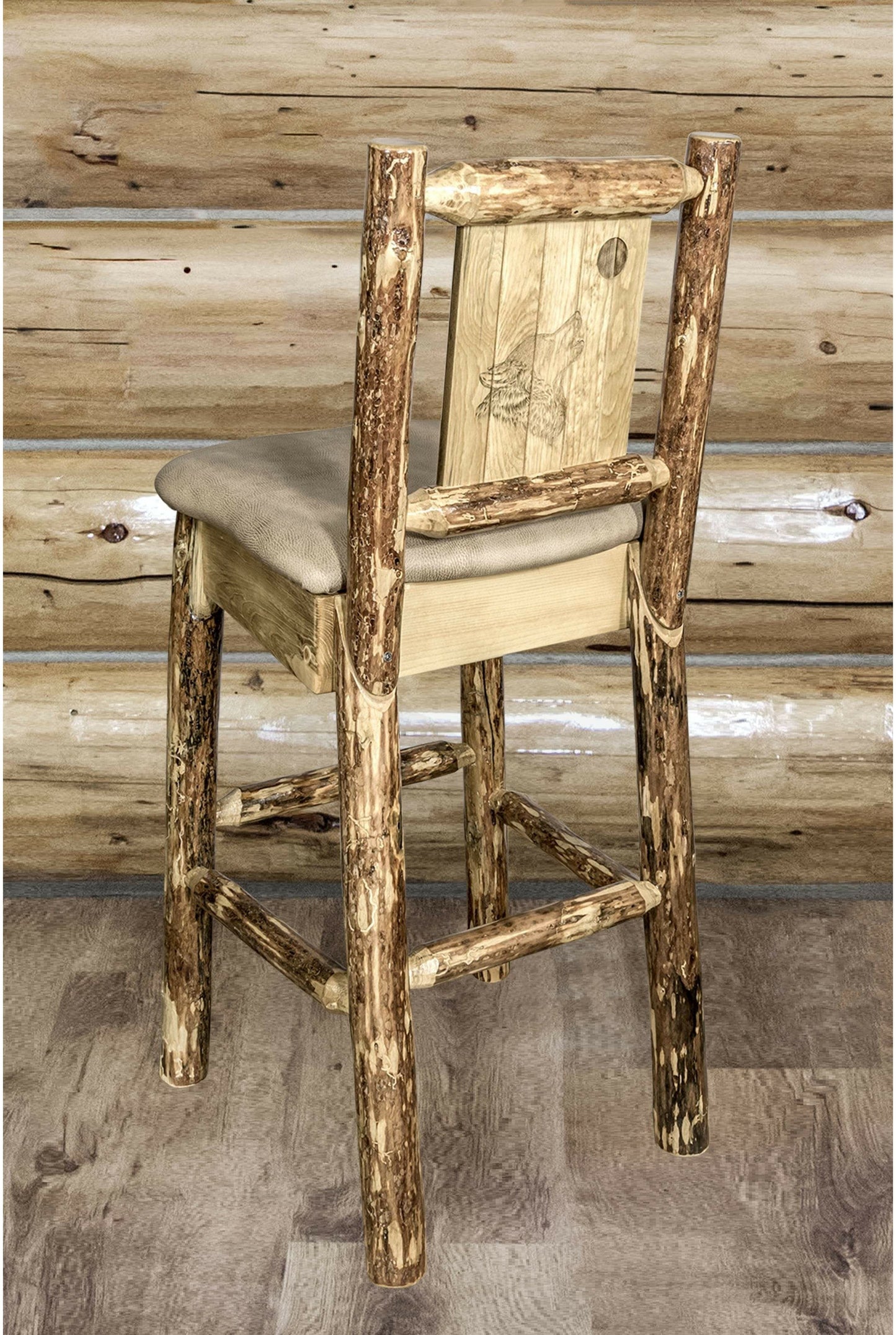Montana Woodworks Glacier Country Kollektion Counter Height Barstool Buckskin Polsterung mit Lasergravur Design