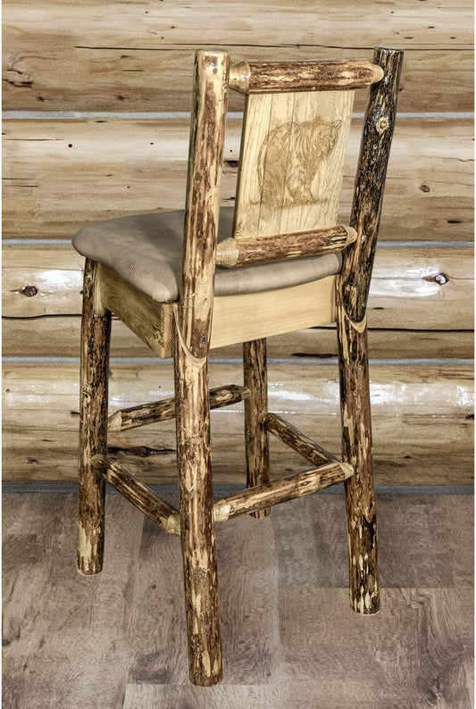 Montana Woodworks Glacier Country Kollektion Counter Height Barstool Buckskin Polsterung mit Lasergravur Design