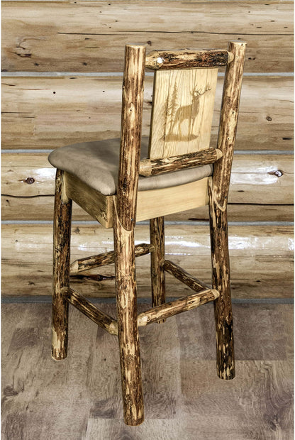 Montana Woodworks Glacier Country Kollektion Counter Height Barstool Buckskin Polsterung mit Lasergravur Design
