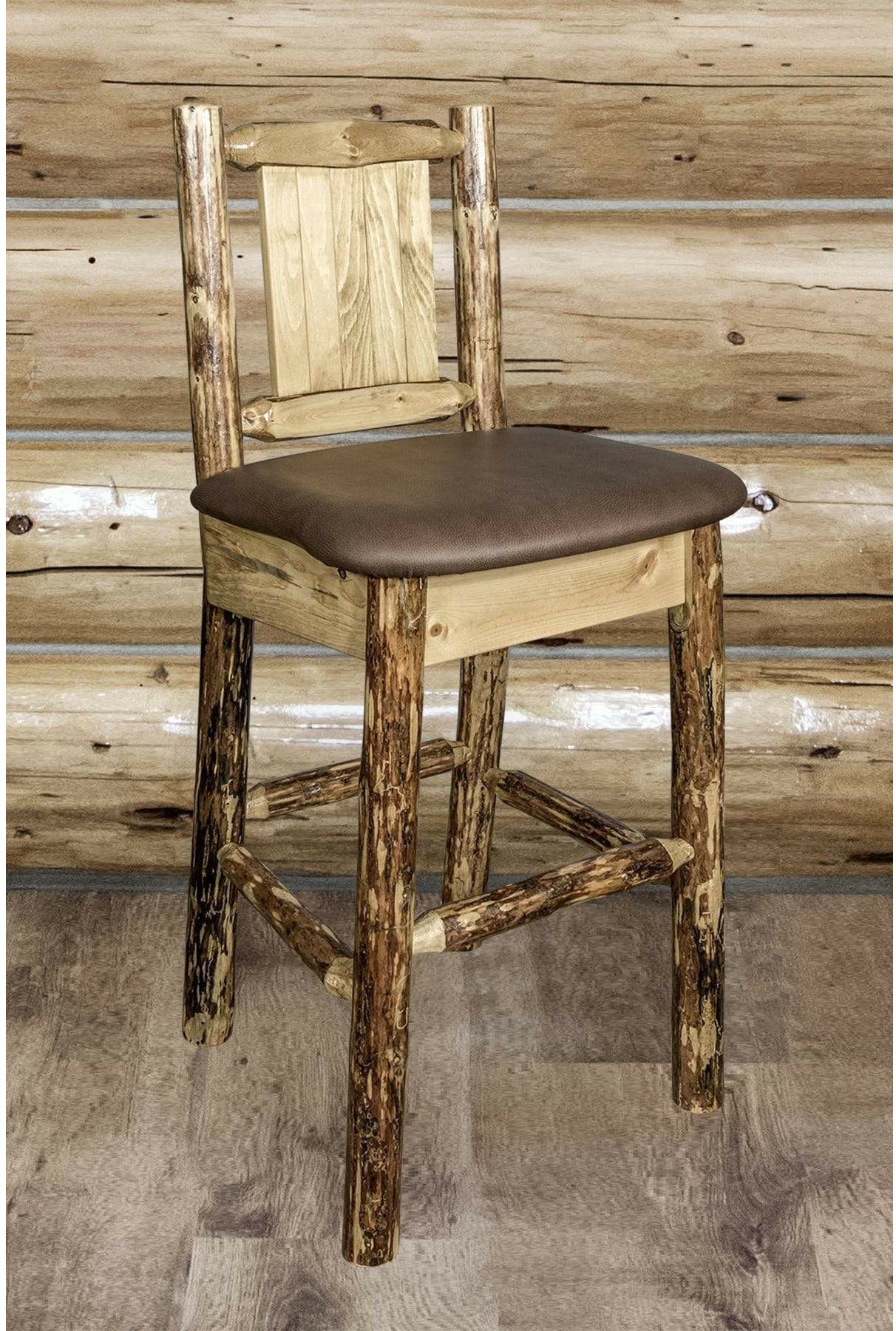 Montana Woodworks Glacier Country Kollektion Counter Height Barstool Sattelpolsterung mit Lasergravur Design