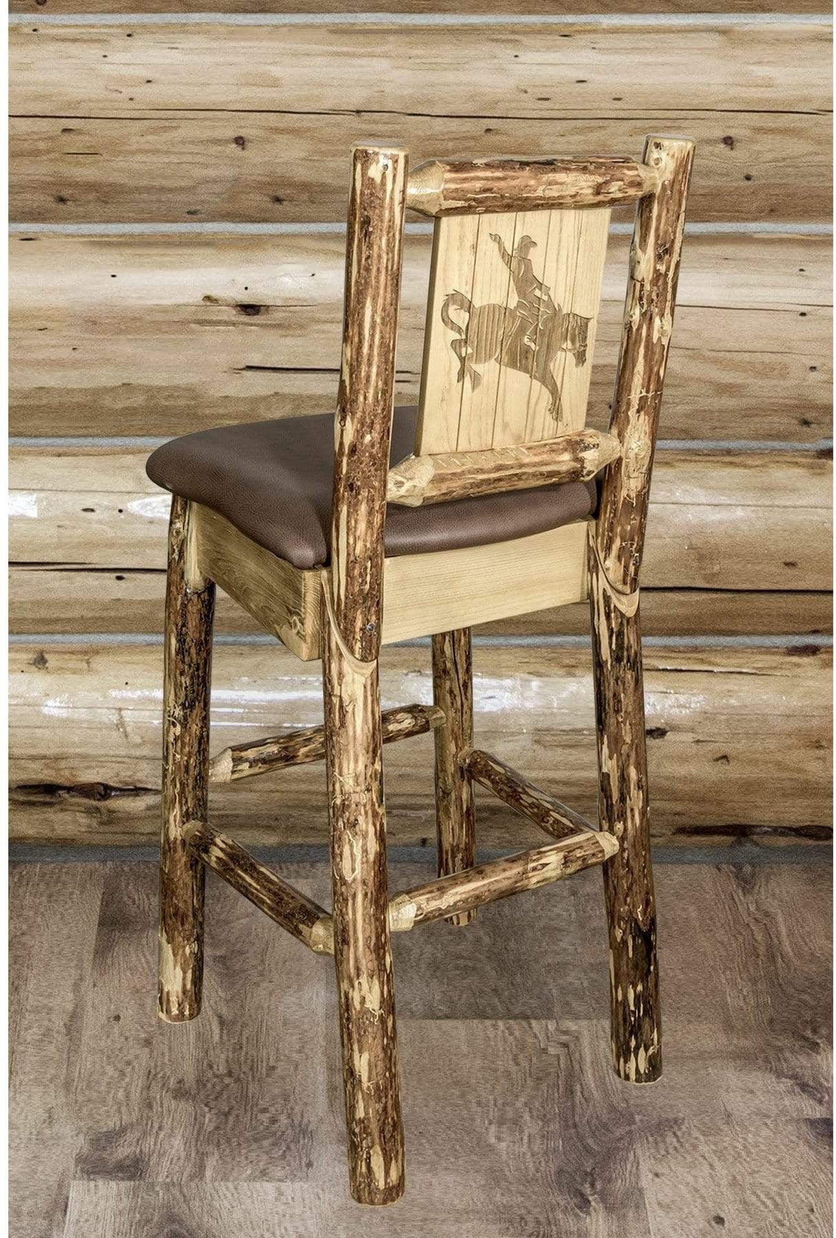 Montana Woodworks Glacier Country Kollektion Counter Height Barstool Sattelpolsterung mit Lasergravur Design