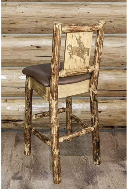 Montana Woodworks Glacier Country Kollektion Counter Height Barstool Sattelpolsterung mit Lasergravur Design