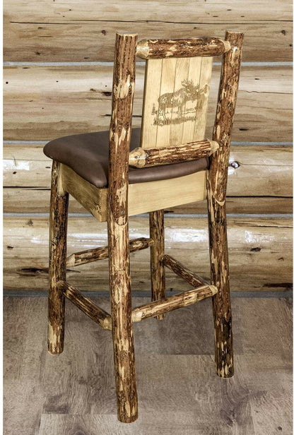 Montana Woodworks Glacier Country Kollektion Counter Height Barstool Sattelpolsterung mit Lasergravur Design