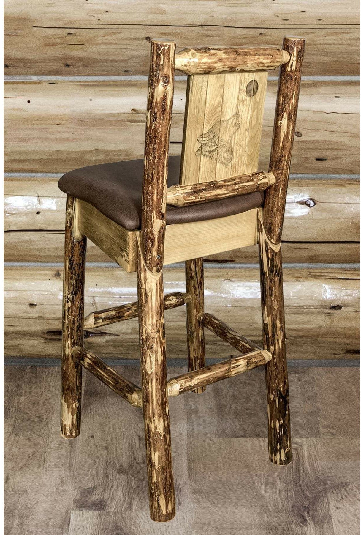 Montana Woodworks Glacier Country Kollektion Counter Height Barstool Sattelpolsterung mit Lasergravur Design