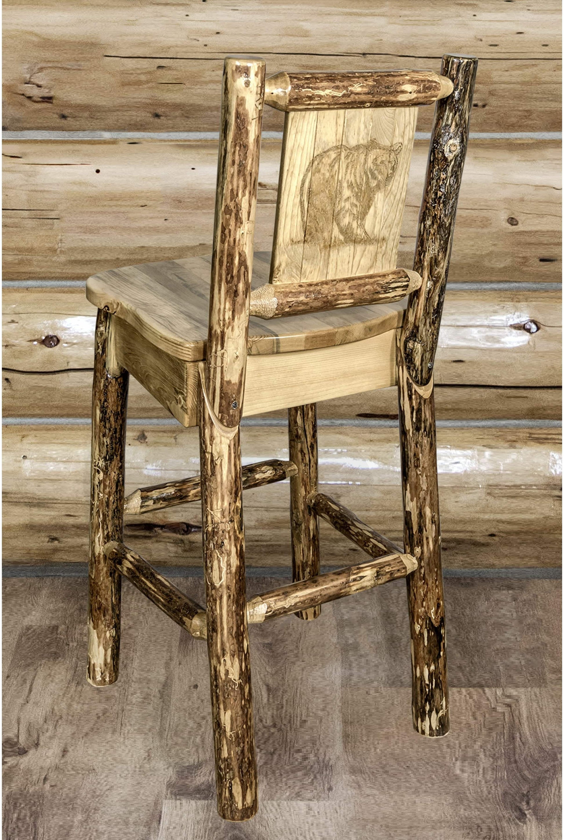 Montana Woodworks Glacier Country Kollektion Counter Height Barshocker mit Rücken - Laser Gravur Design
