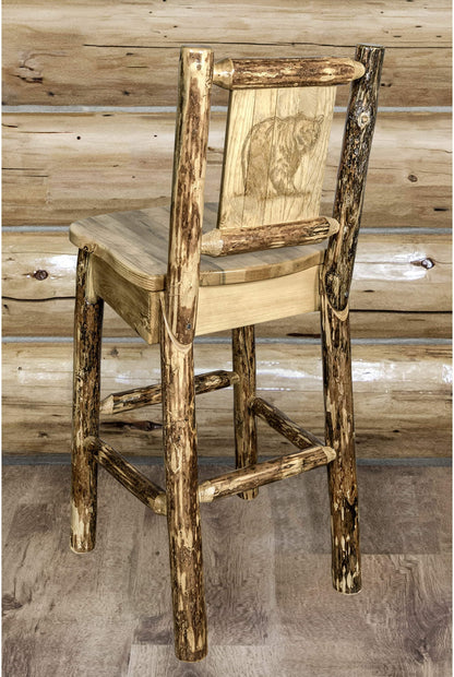 Montana Woodworks Glacier Country Kollektion Counter Height Barshocker mit Rücken - Laser Gravur Design