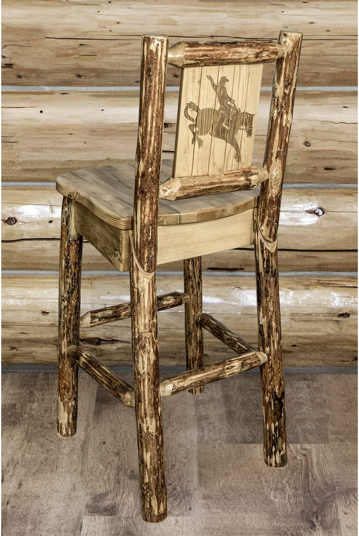 Montana Woodworks Glacier Country Kollektion Counter Height Barshocker mit Rücken - Laser Gravur Design