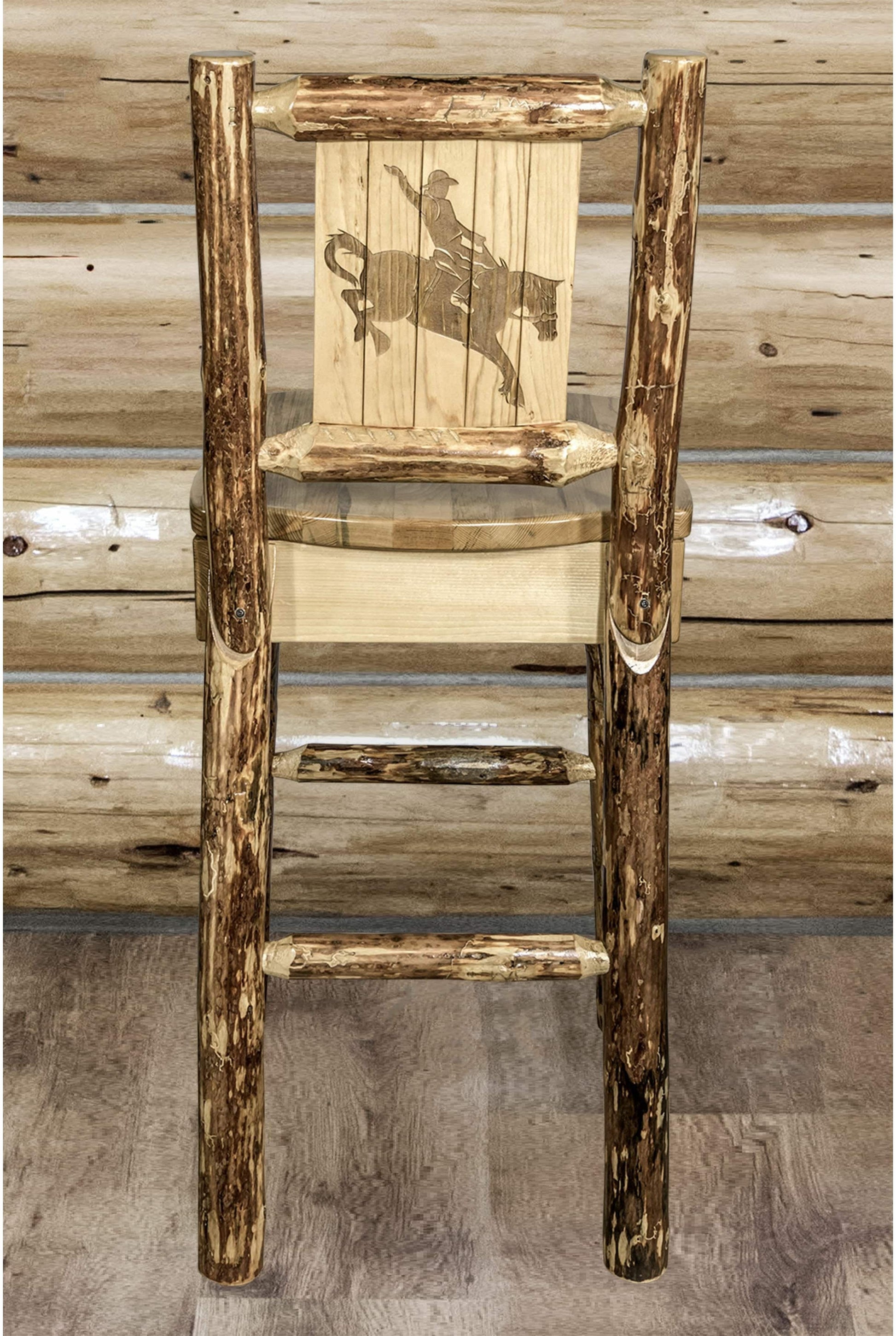 Montana Woodworks Glacier Country Kollektion Counter Height Barshocker mit Rücken - Laser Gravur Design