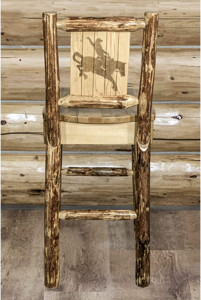Montana Woodworks Glacier Country Kollektion Counter Height Barshocker mit Rücken - Laser Gravur Design