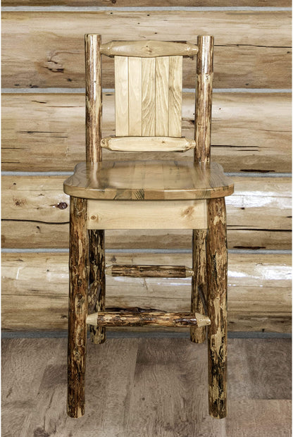 Montana Woodworks Glacier Country Kollektion Counter Height Barshocker mit Rücken - Laser Gravur Design