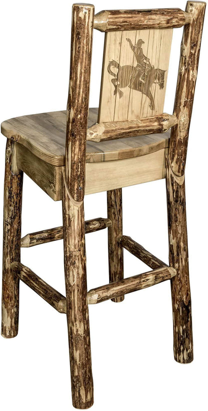 Montana Woodworks Glacier Country Kollektion Counter Height Barshocker mit Rücken - Laser Gravur Design