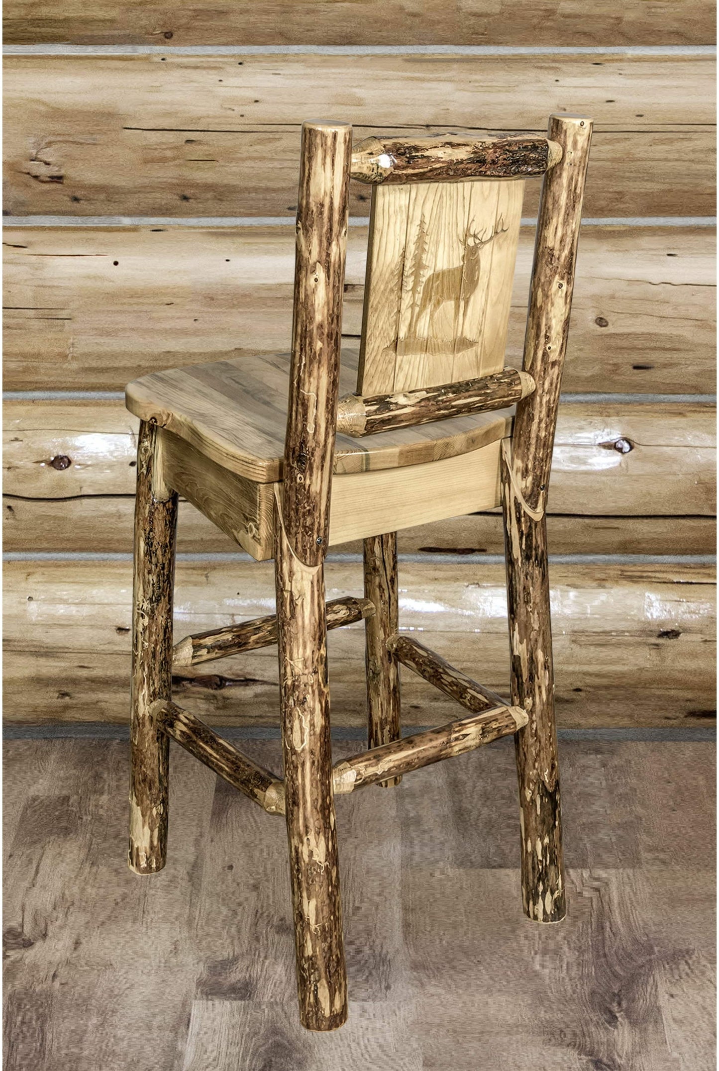 Montana Woodworks Glacier Country Kollektion Counter Height Barshocker mit Rücken - Laser Gravur Design