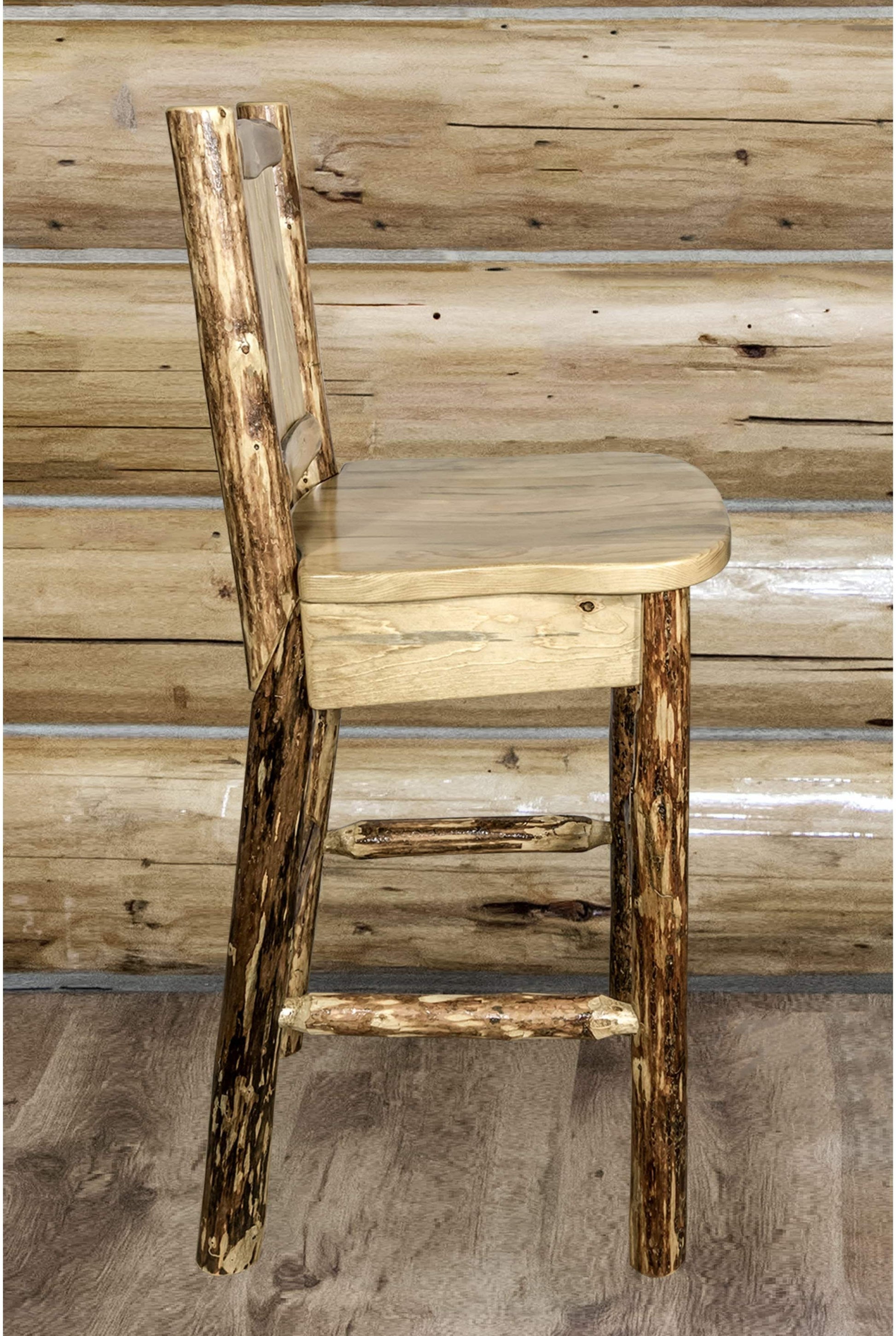 Montana Woodworks Glacier Country Kollektion Counter Height Barshocker mit Rücken - Laser Gravur Design