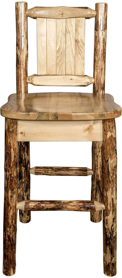 Montana Woodworks Glacier Country Kollektion Counter Height Barshocker mit Rücken - Laser Gravur Design