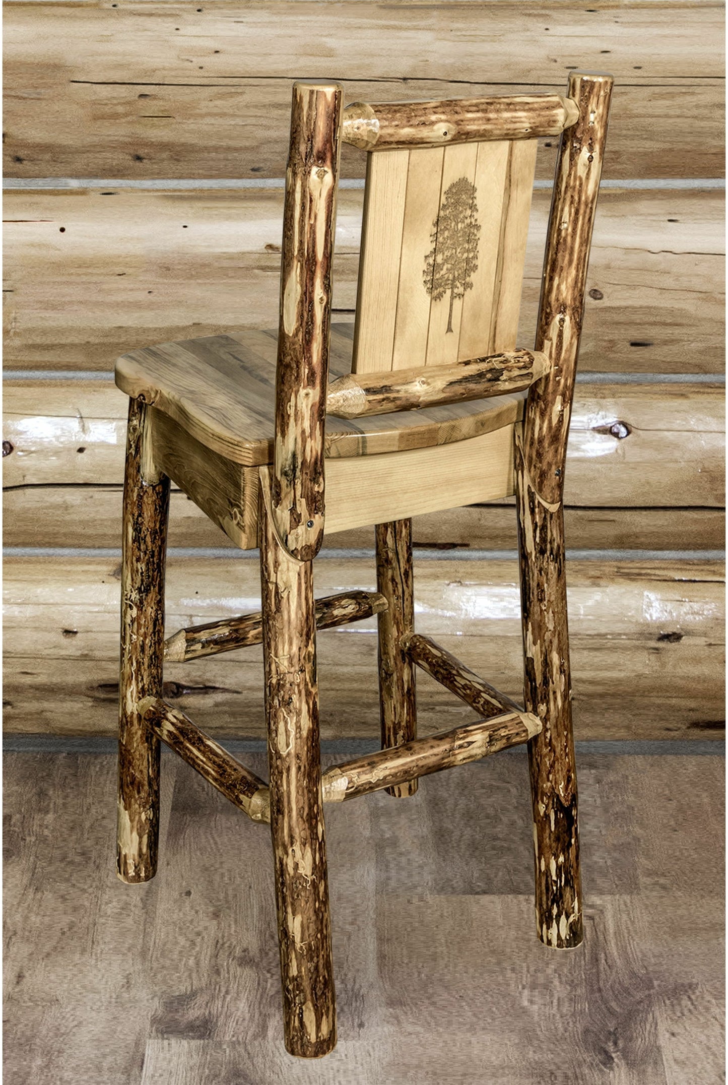 Montana Woodworks Glacier Country Kollektion Counter Height Barshocker mit Rücken - Laser Gravur Design