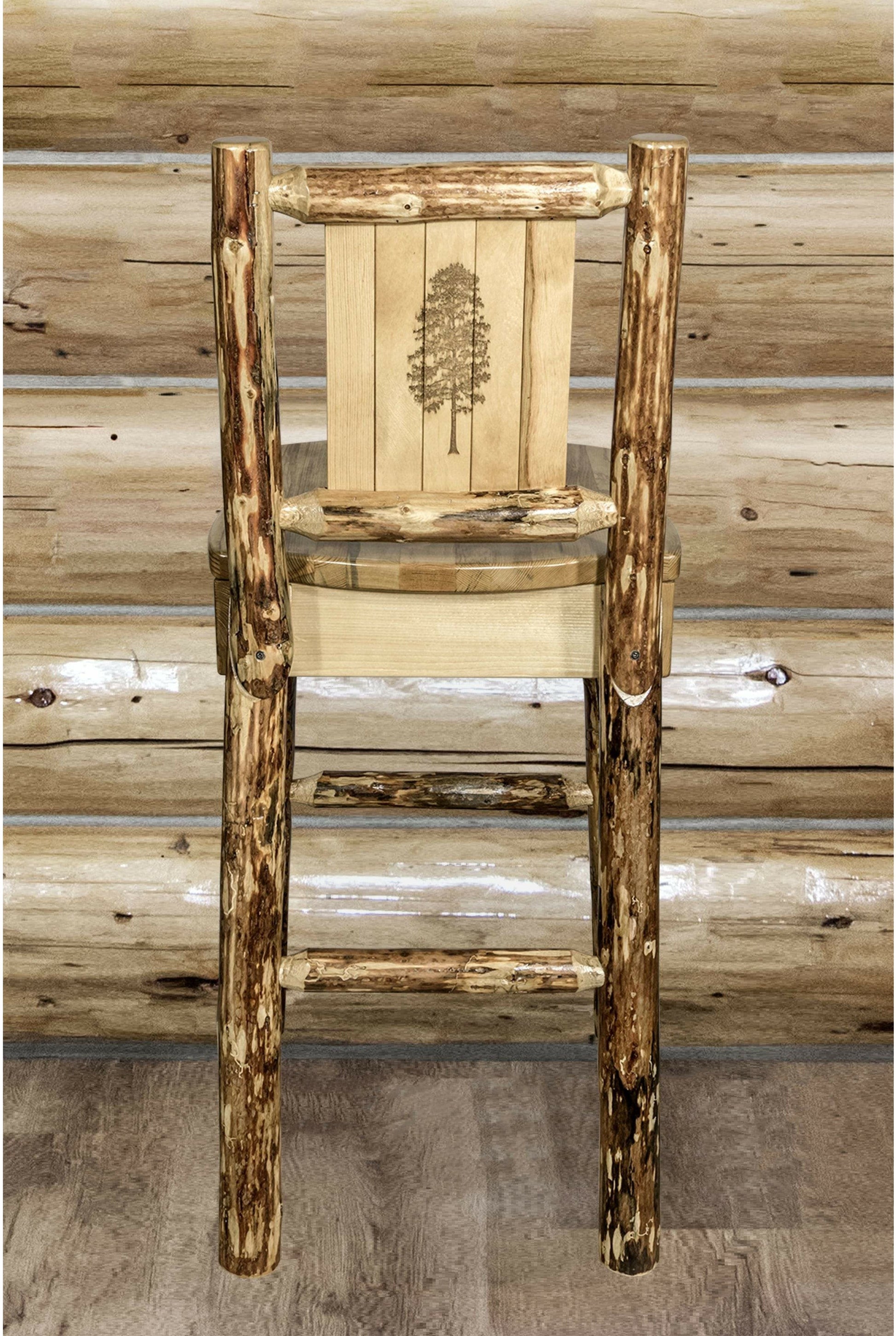 Montana Woodworks Glacier Country Kollektion Counter Height Barshocker mit Rücken - Laser Gravur Design