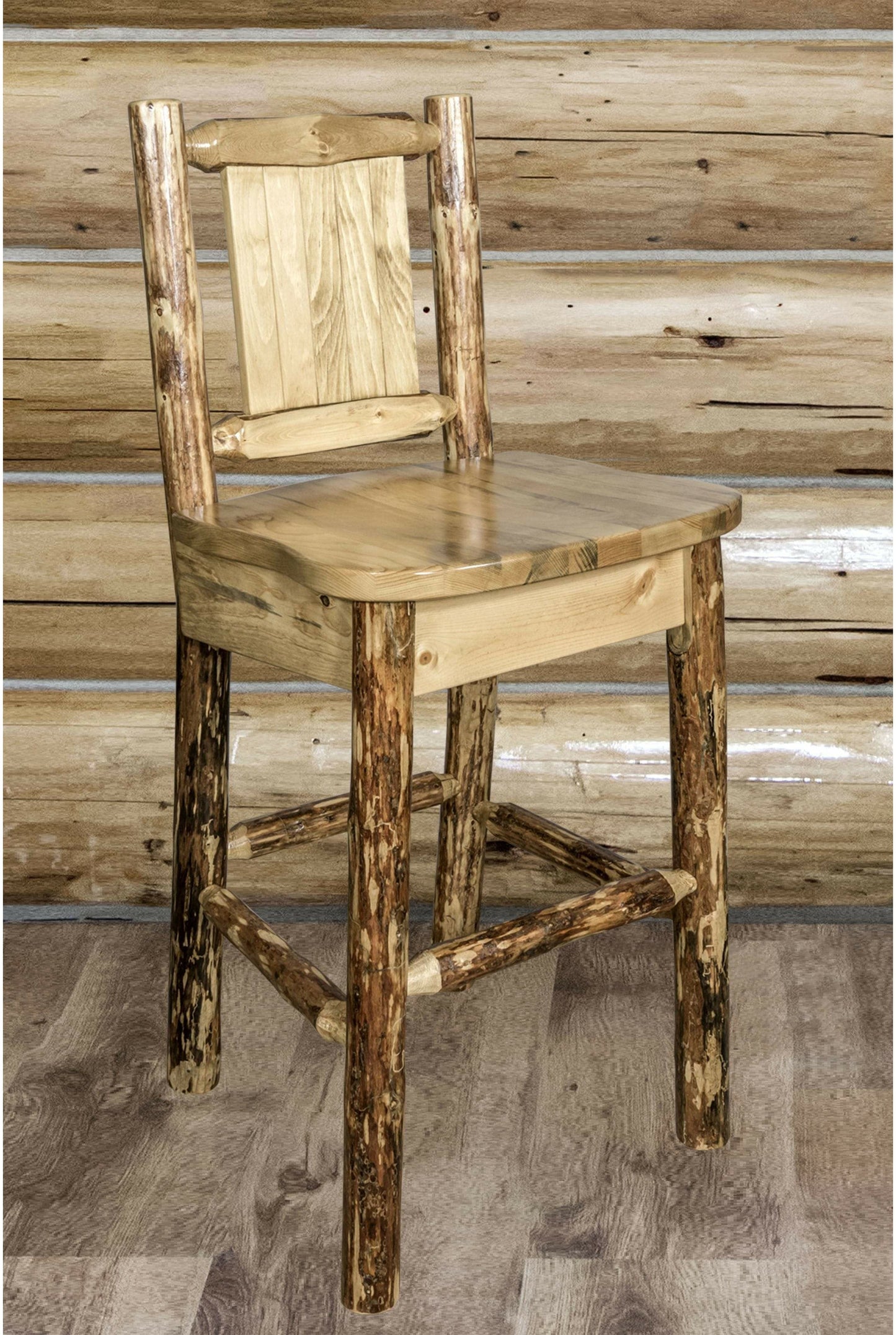 Montana Woodworks Glacier Country Kollektion Counter Height Barshocker mit Rücken - Laser Gravur Design