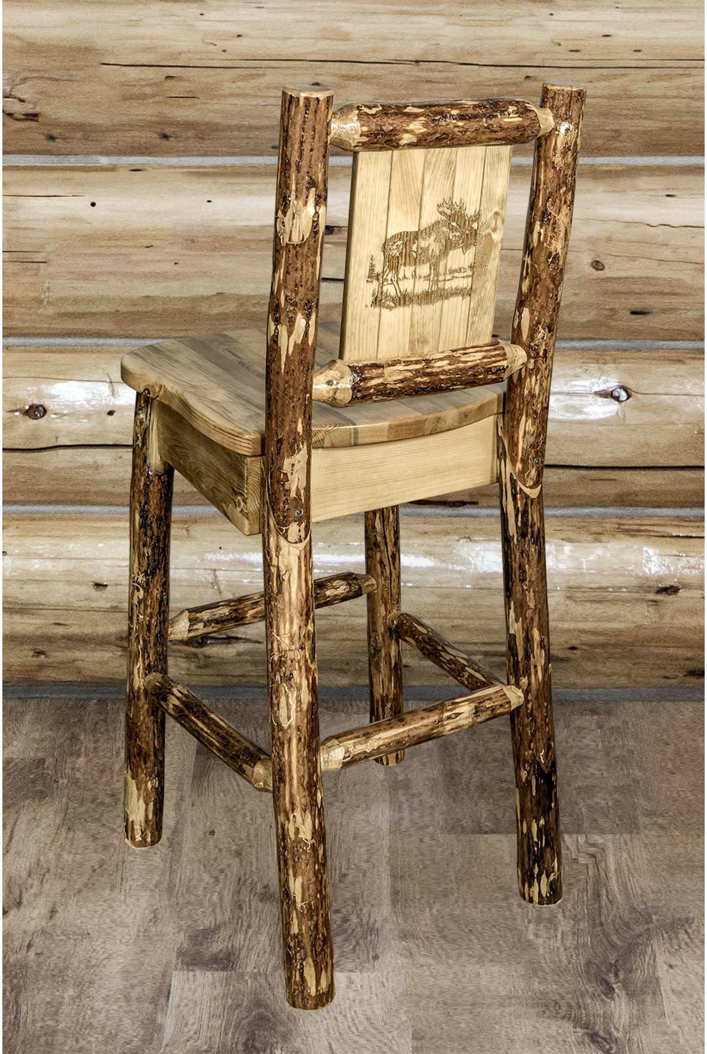 Montana Woodworks Glacier Country Kollektion Counter Height Barshocker mit Rücken - Laser Gravur Design