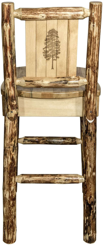 Montana Woodworks Glacier Country Kollektion Counter Height Barshocker mit Rücken - Laser Gravur Design
