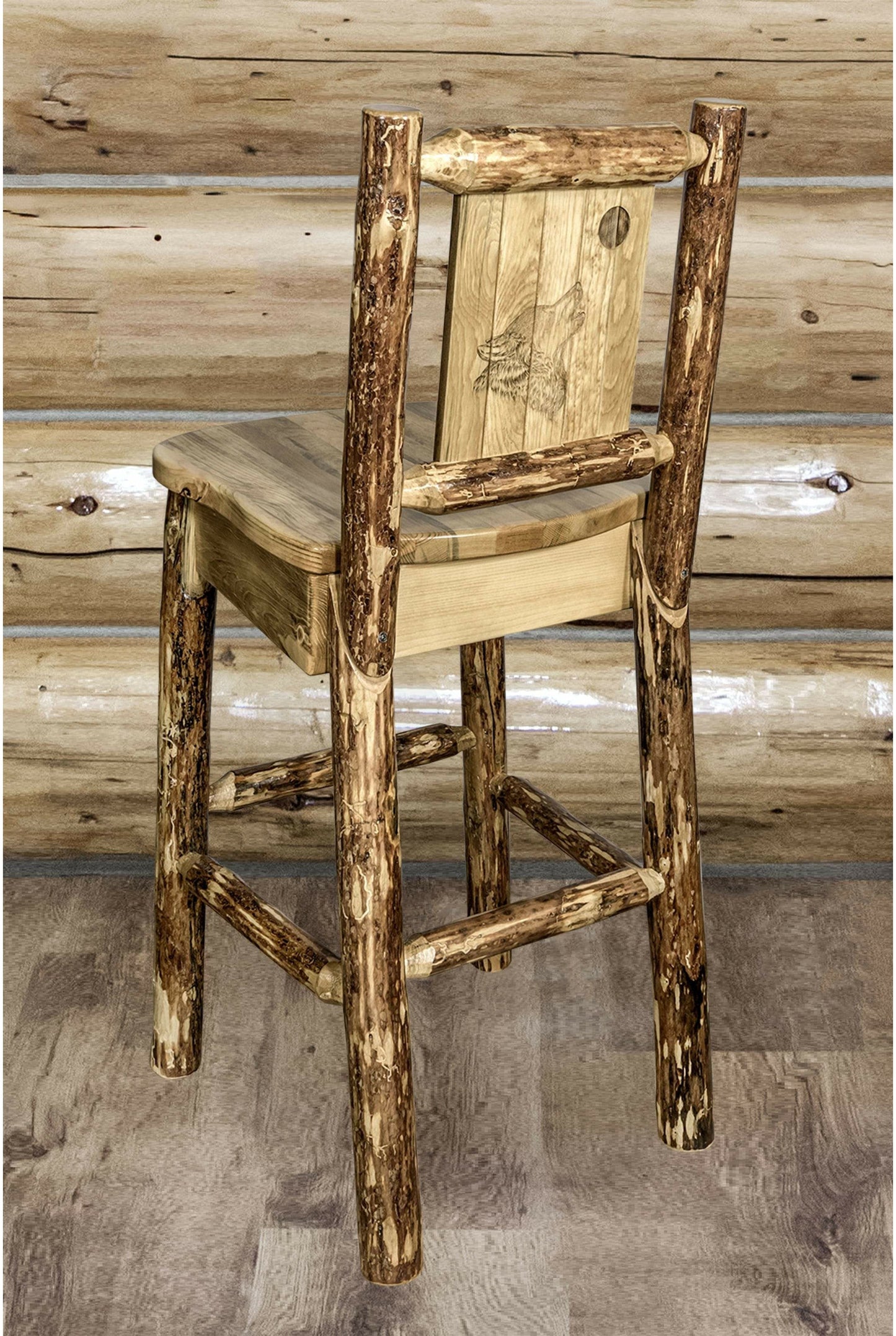 Montana Woodworks Glacier Country Kollektion Counter Height Barshocker mit Rücken - Laser Gravur Design